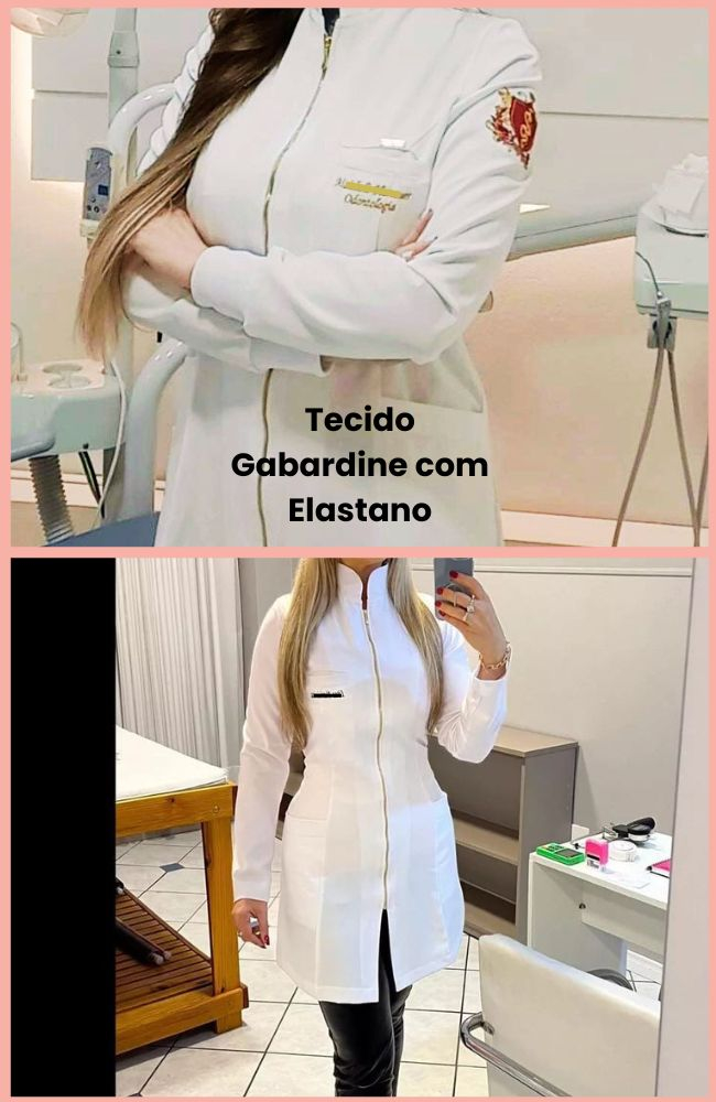 No Jaleco usamos o Tecido Gabardine com Elastano seja para Estudante ou Profissional da Saúde toque maravilhoso, quase não amassa e confortavel